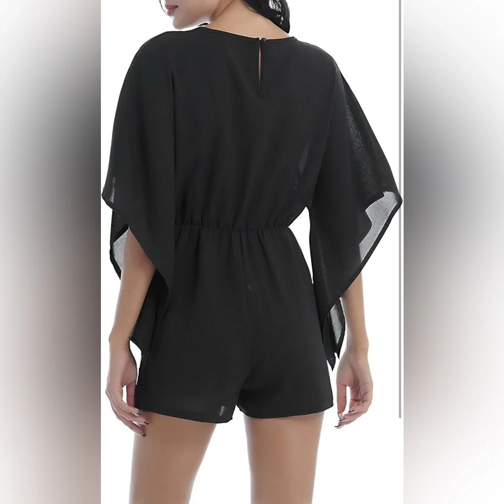 344. Black Sheer Sleeve Romper